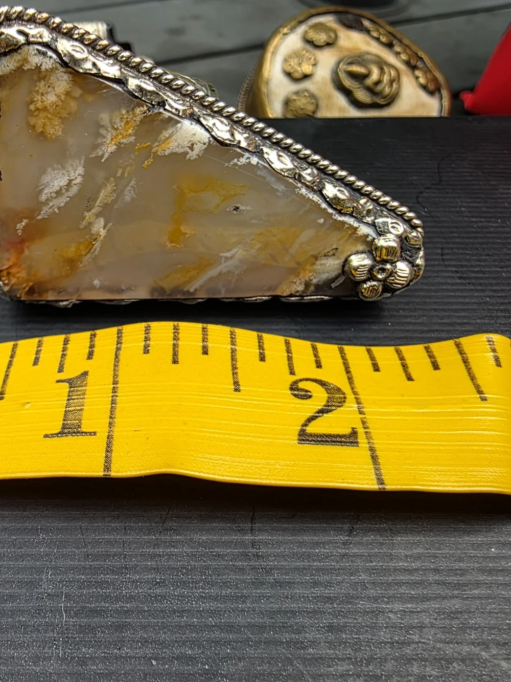 Triangular Yellow Agate Statement Ring - Handcrafted Silver